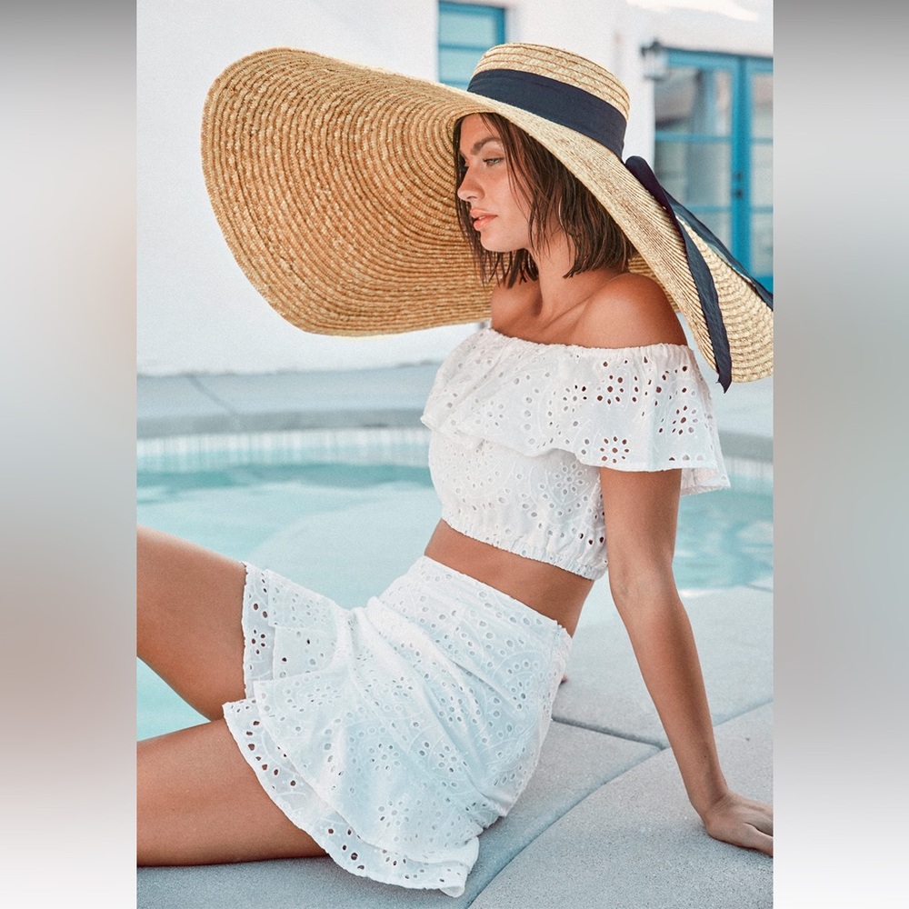 Playa De Isla Ruffled Mini Skirt & San Sebastian Eyelet Off-the-shoulder Crop